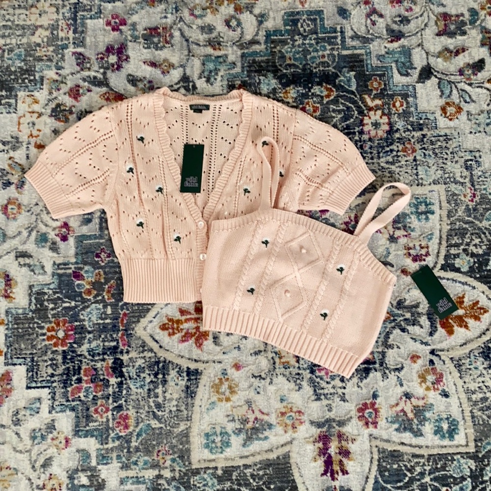Wild Fable Pink Embroidered Tank and Cardi Set S